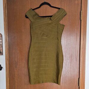 Akira Off-Shoulder body con. bandage dress- Olive in color- size Medium